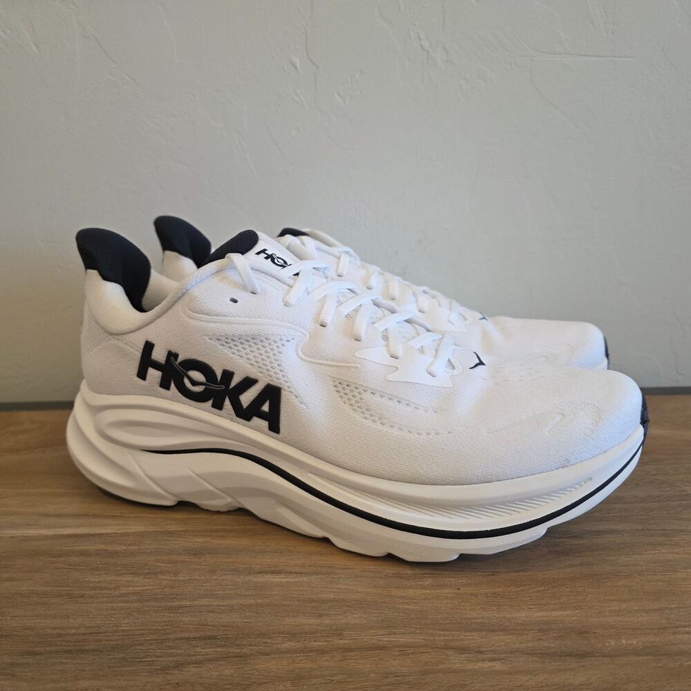 HOKA Clifton 10 Running Shoes Mens 12D White Black Athletic Sneakers NWOB